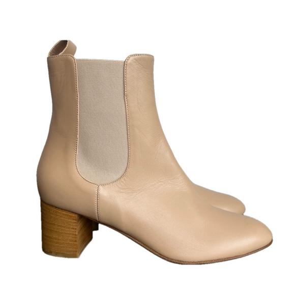 Kahmune Shoes - Kahmune Mila Women's Pull On Beige Leather Heeled Bootie Size 39 aka 8.5 #588